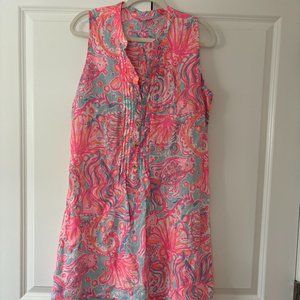 Lilly Pulitzer 100% Linen Sleeveless Pintuck Shift Dress Size L